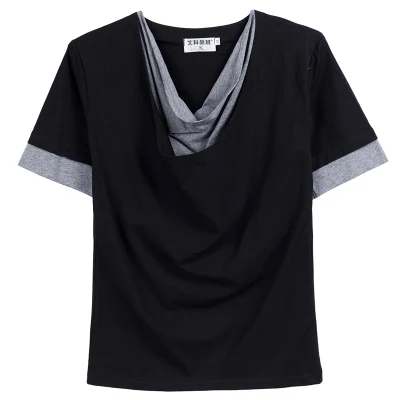 Large summer wear new Korean version 34XL drape collar stitching short-sleeved t-shirt men's matching dress mercerized cotton me