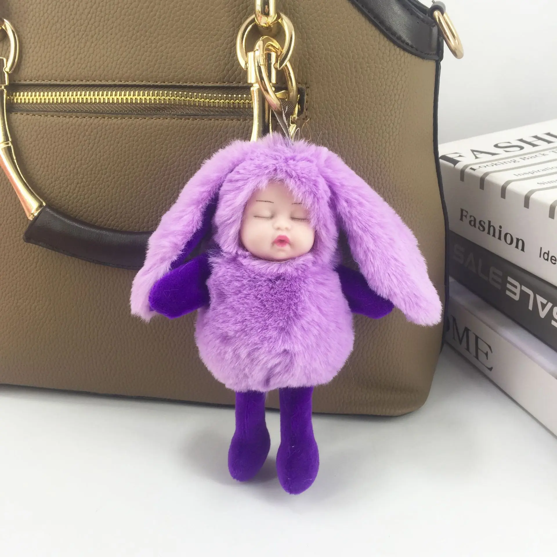 Pompom rabbiteCute Fashion Kids Plush Dolls Keychain Soft Stuffed Toys Keyring Mini Plush Animals Key Chain Baby For Girls Women