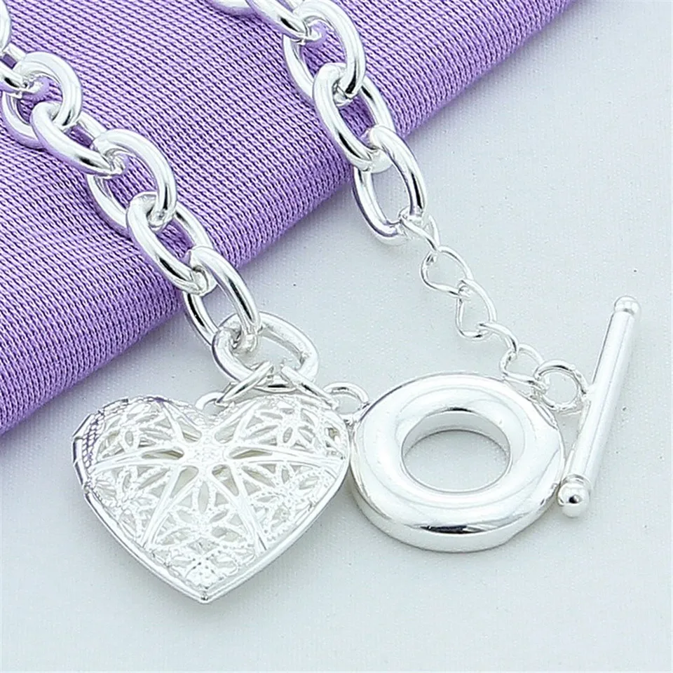 925 Sterling Silver Heart Photo Frame Bracelet For Women Wedding Engagement Jewelry Gift