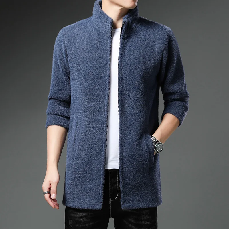 Knitted Coat Men's Medium Length Jacket Thick Fleece Warm Wool Casual Autumn/winter Fashion Male Jumper Cardigan Sweater