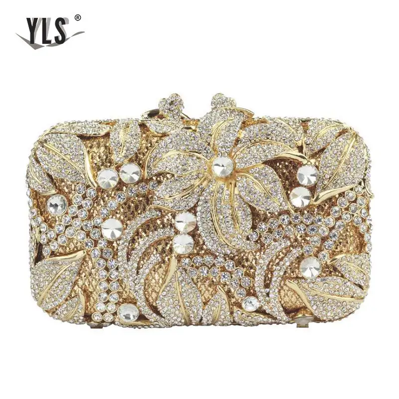 Luxury Crystal Women Clutch 3D Flower Party Evening Bags Purse Ladies Pink Silver Gold Diamond Handbag For Wedding 12 Color