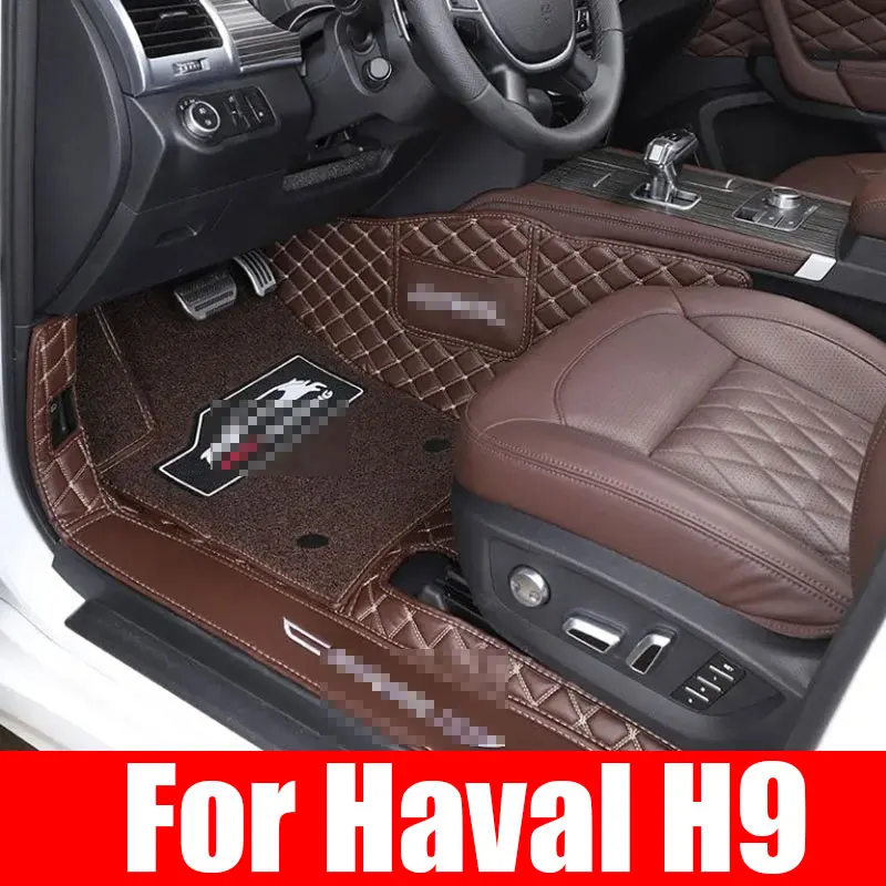 Leather Car Floor Mats For Haval h9 2016 2017 2018 2019 2020 2021 2022 2023 2024 Carpet Rugs Foot Pads Accessories