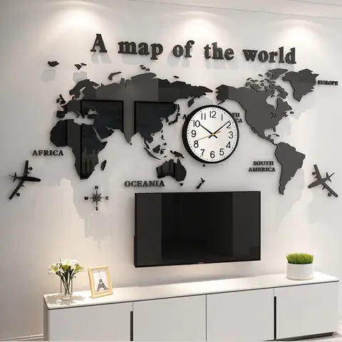 Mappa del mondo Adesivo da parete 3D Stereo TV Sfondo Decor Autoadesivo Acrilico Divano Camera da letto Tavolo da pranzo Sala Pittura Adesivi murali