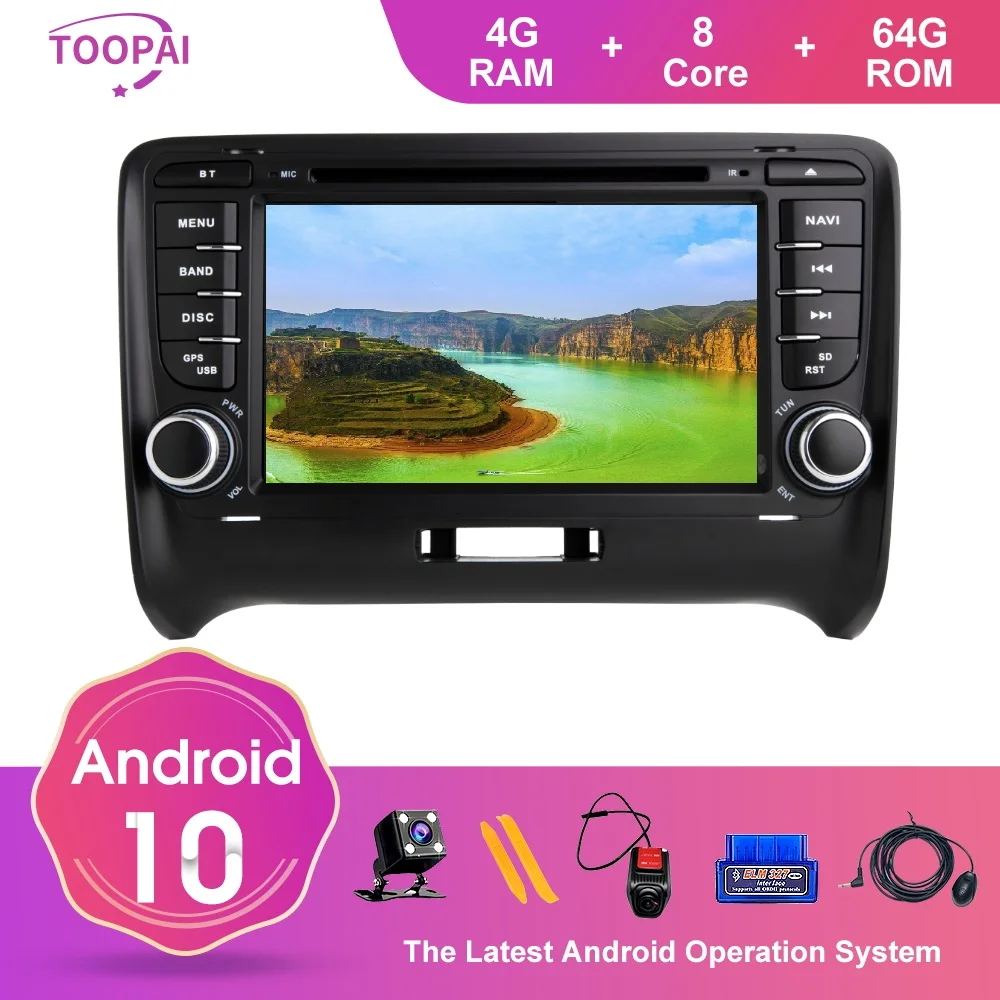 Автомобильное радио TOOPAI, стерео головное устройство Android 10 для Audi TT MK2 2006 2007 2008 2009 2010-2012, GPS-навигация, автомобильный мультимедийный плеер
