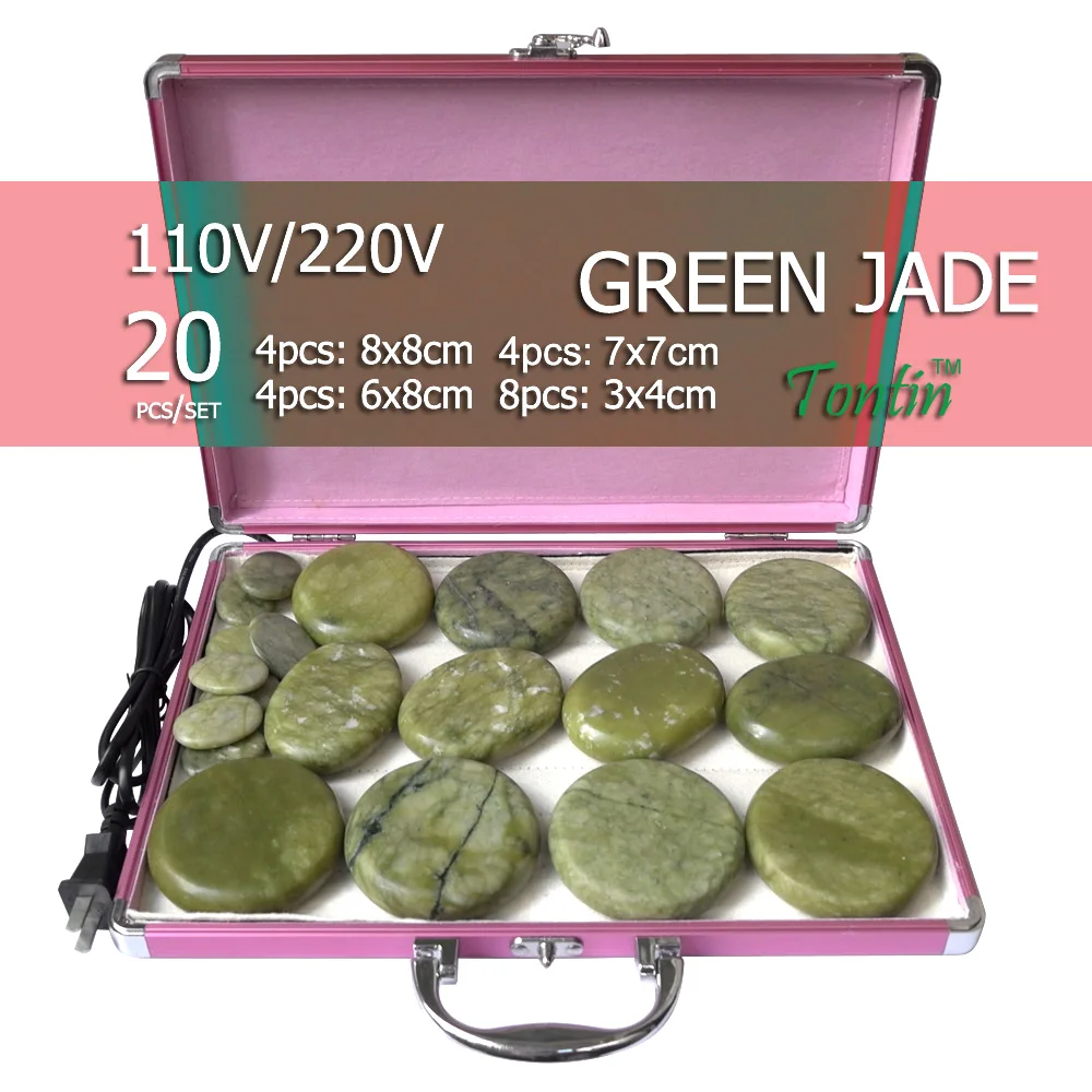 

Tontin 20pcs/set green jade body massage hot stone face back massage plate salon SPA with heater box