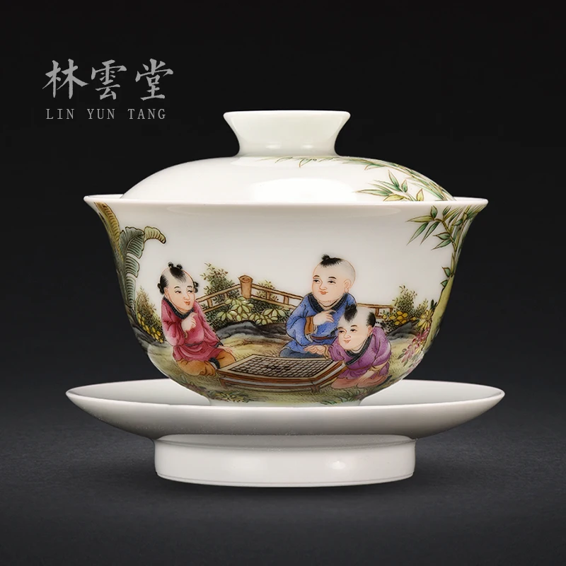 Lin Yuntang jingdezhen pastel lad tureen bowl tureen large tureen high-grade tea cups