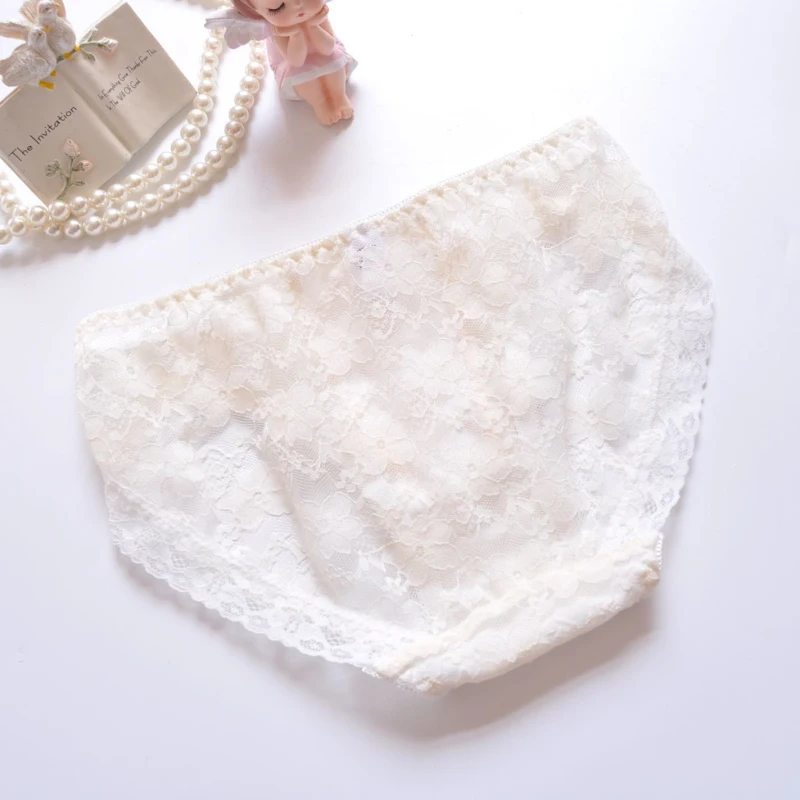 Women Sexy Lace Transparent Hollow Jacquard Chiffon Panties Cute Lovely Sweety Breathable Soft Princess Style Underwear Breifs