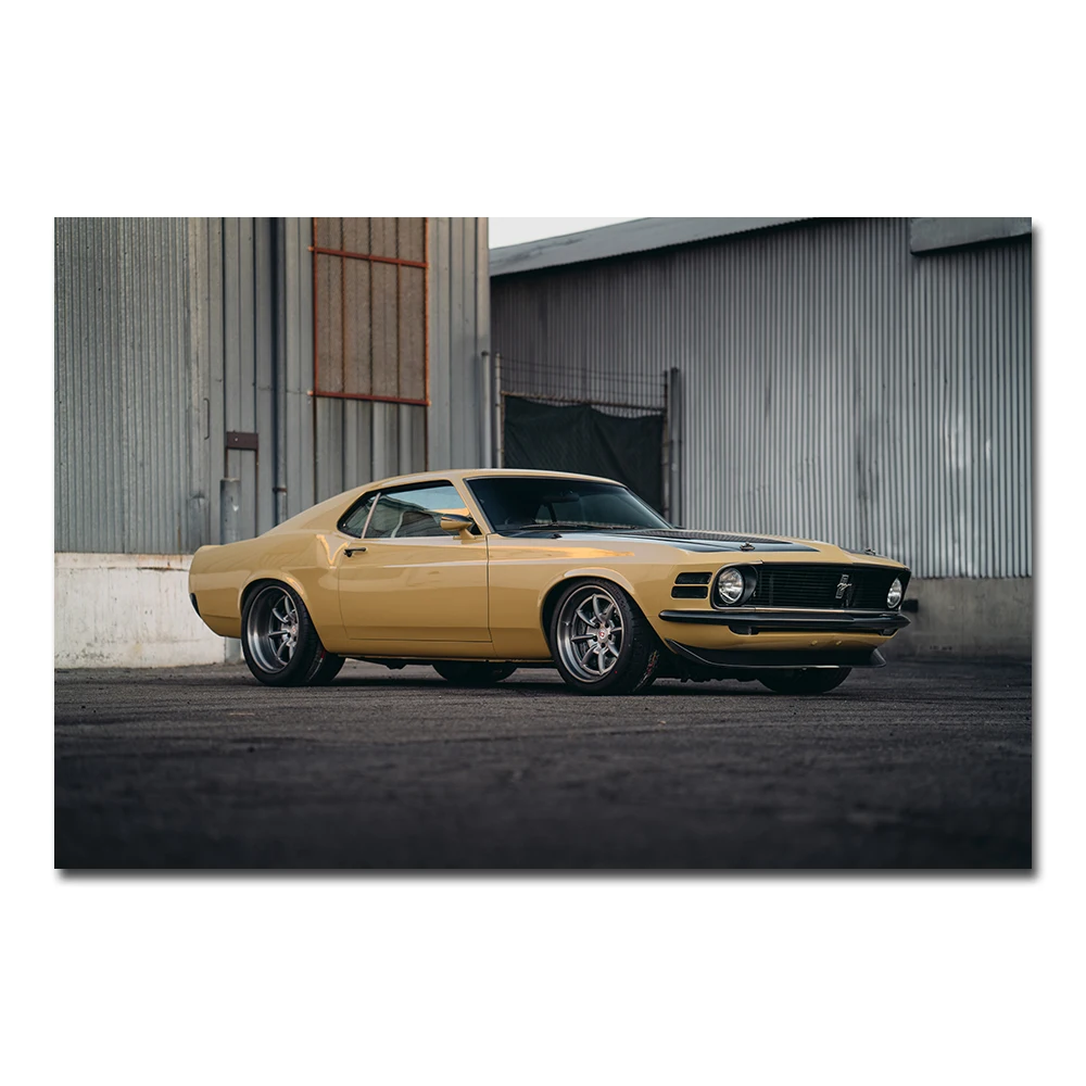 Póster de coche musculoso Mustang Boss 302, decoración moderna y sencilla para sala de estar, cuadro sobre lienzo para pared con marco para decoración del hogar, 1970