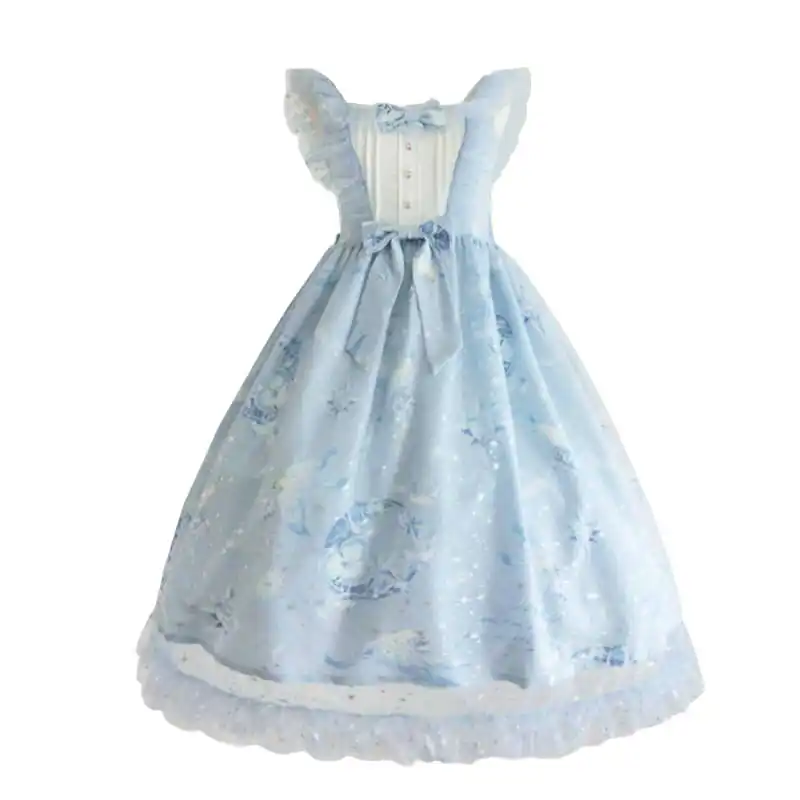 Kawaii girl daily loli cos sweet lolita strap dress vintage falbala bowknot princess victorian dress cute printing high waist