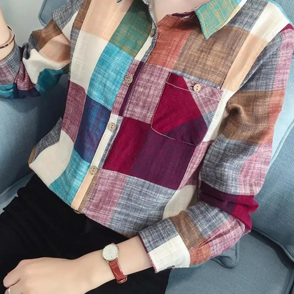 Women\'s Shirt 2021 Autumn And Winter Female Shirt Plaid Shirt Ladies Slim Long Sleeve Cotton Blouse Top Female Outerwear