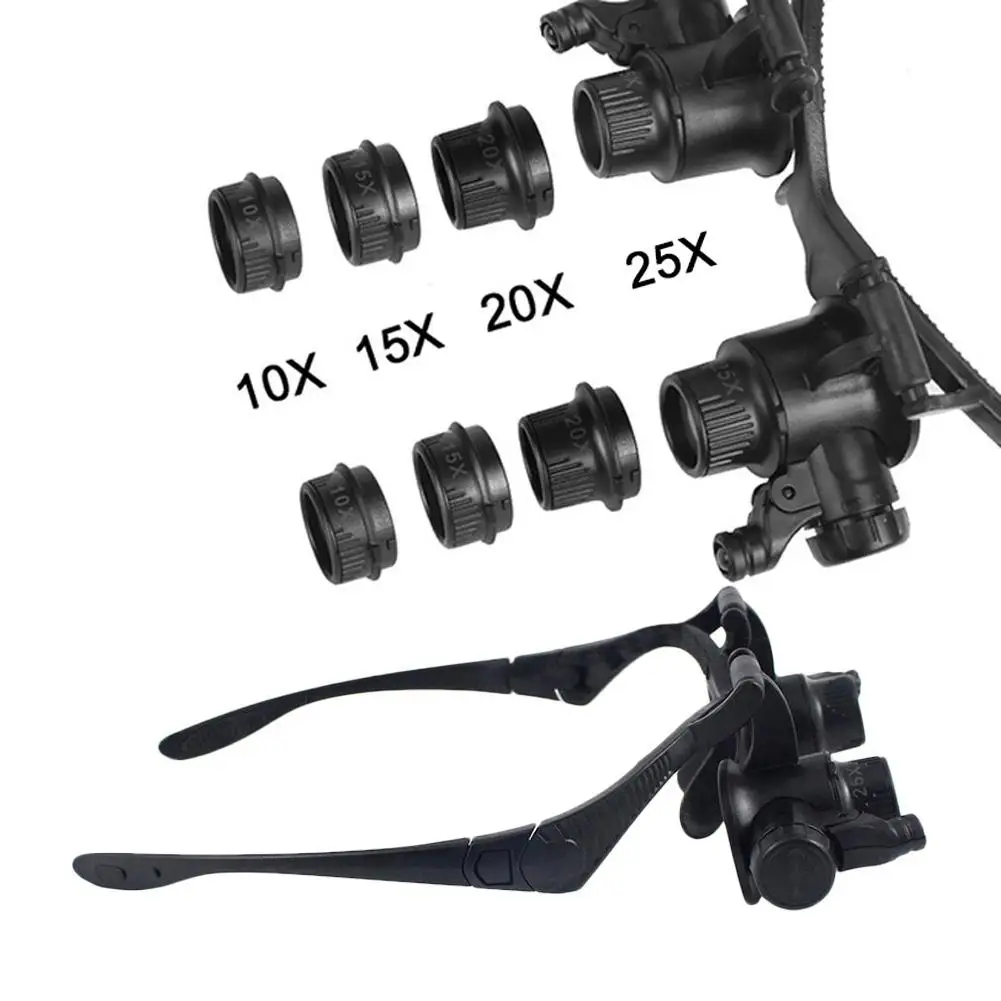 10X 15X 20X 25X Double Eye Glasses Loupe Head Wearing Magnifying Glasses Headset With LED Light For Watch Repair Jewelery