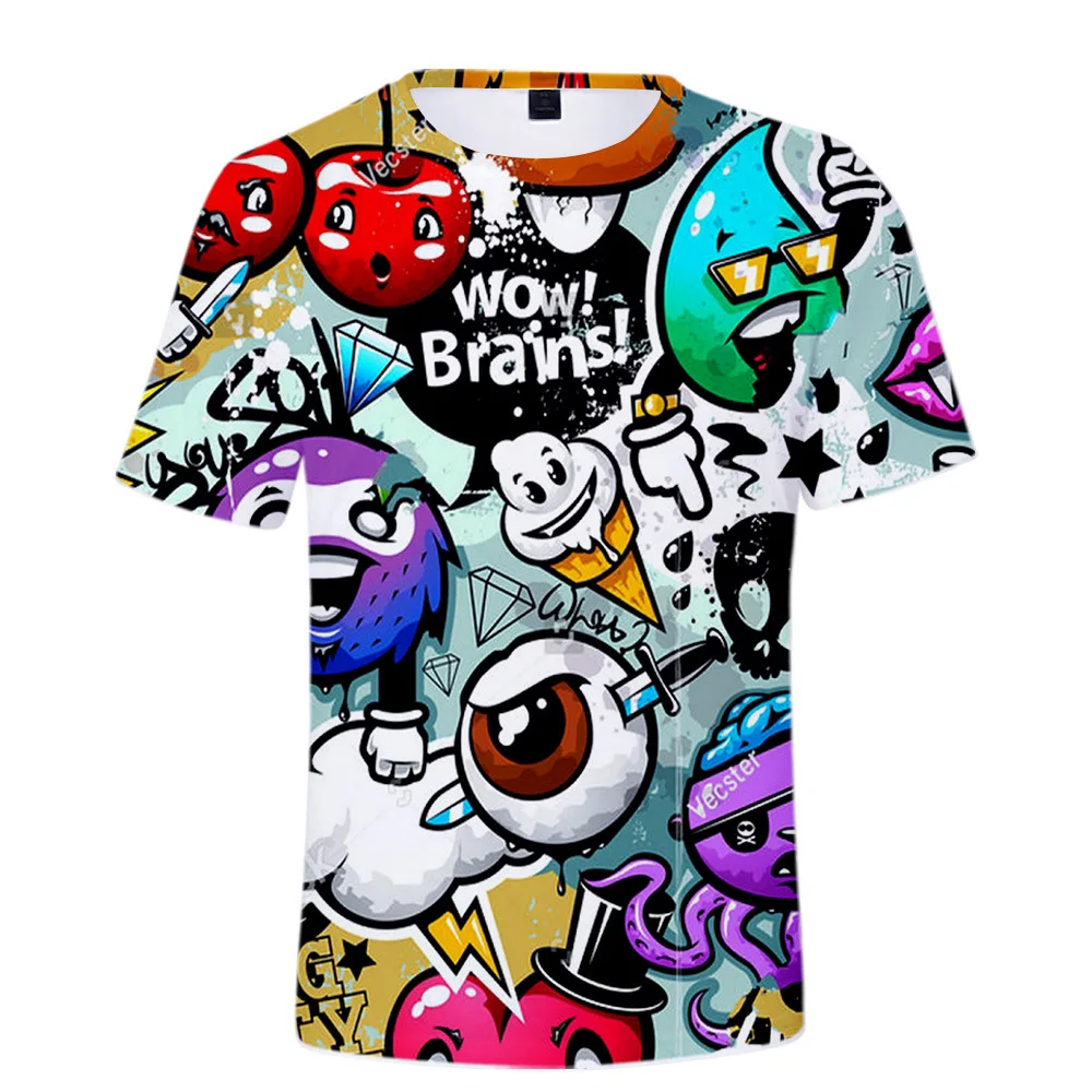 Camiseta con estampado 3D de Graffiti para hombres y mujeres, camisa divertida de manga corta con cuello redondo, estilo Harajuku, ropa de calle de verano, 2021