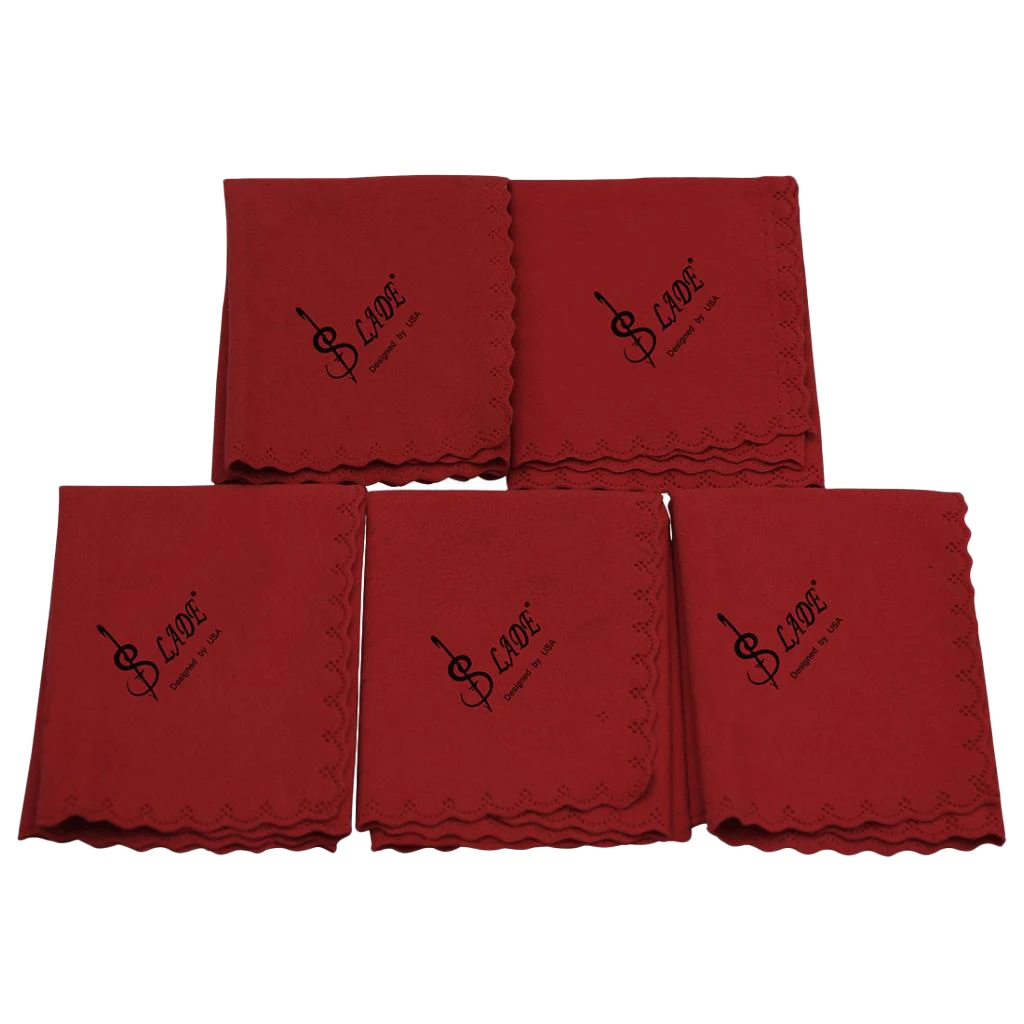 Practical 5x Cleaning Cloth Highly Absorbent, for Guitar Bass Ukulele, for Car Camera Glasses Lens - Wind Red