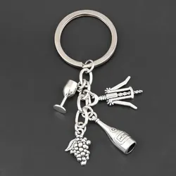 1pc Red Wine Charm Key Ring Grape Glass Cup Bottle Opener Keychain Gifts Fit Key Chains Jewelry For Women&Men