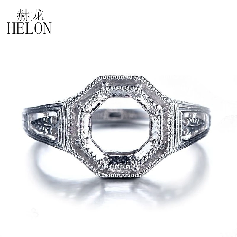 

HELON Round Cut 7mm Solid 10K White Gold Women Vintage Fine Jewelry Semi Mount Engagement Wedding Ring Setting