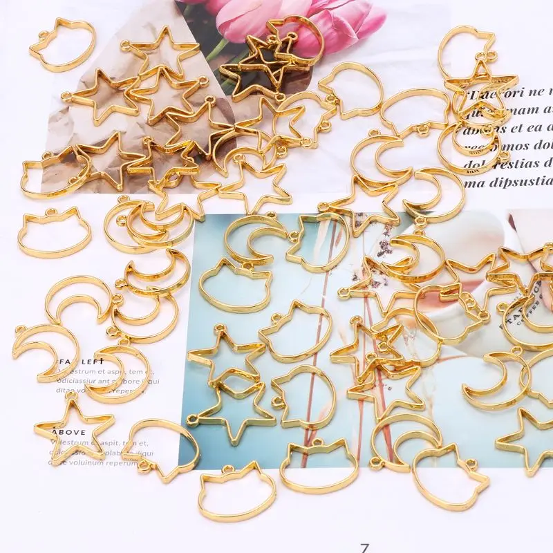 

90Pcs Cat Moon Star Resin Frame Open Bezels Setting Blank Pendant Jewelry Making 62KE