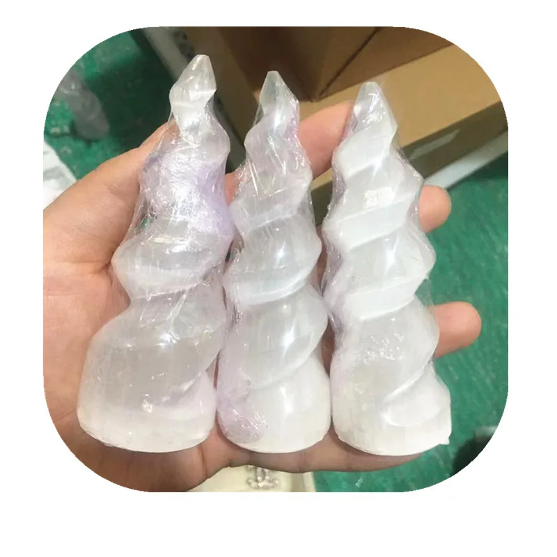 

New arrivals Semi-Precious Stone Crafts natural gemstone white selenite unicorn spiral for home decoration