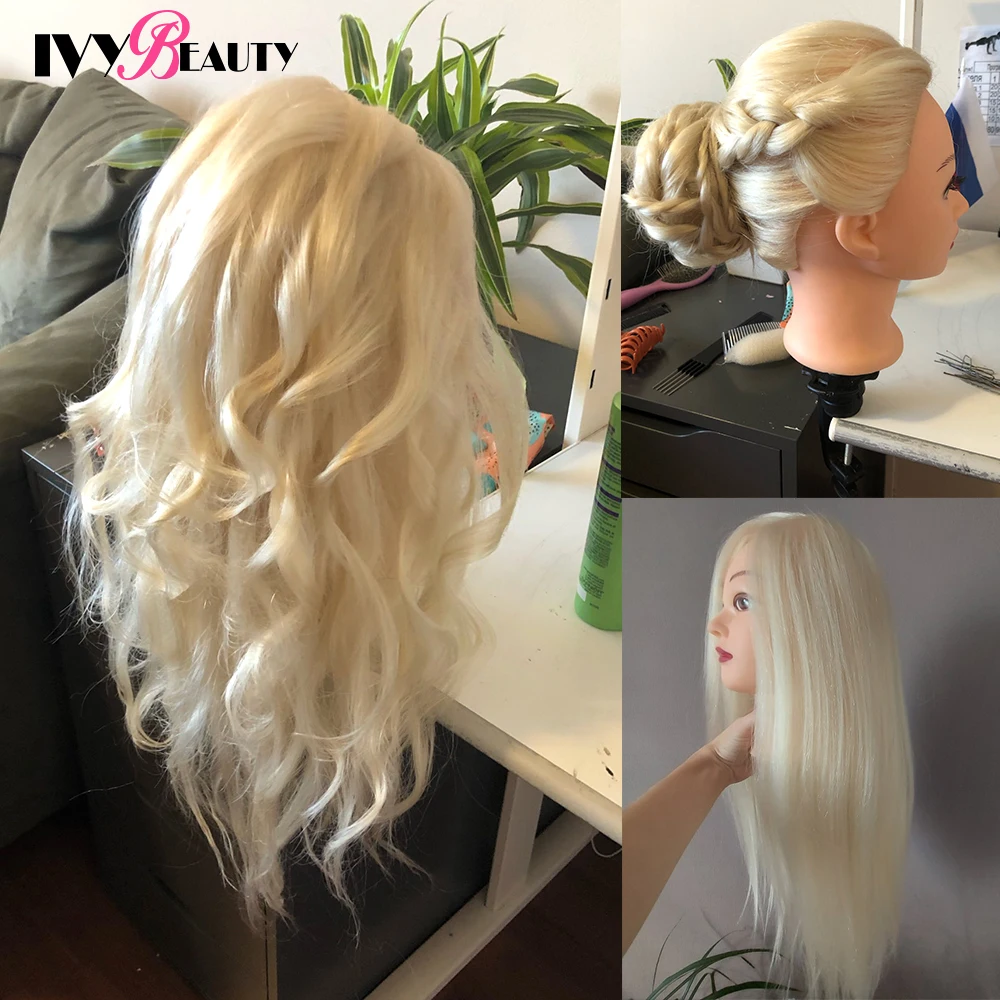 Blonde Mannequin Head With 80% Human Hair For Hairstyles Hairdressing Braiding Training Hairart Barber Dolls Head With Wig Stand