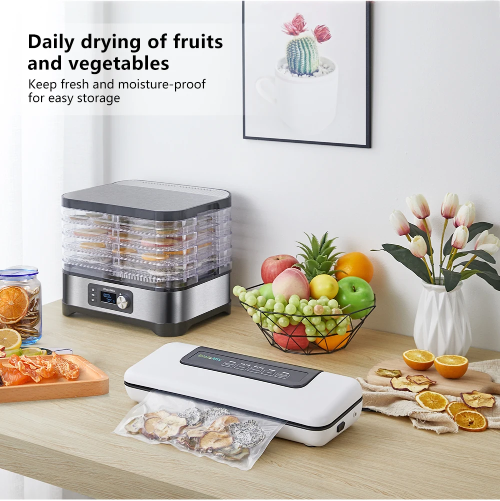 BioloMix BPA FREE 5 Trays Food Dryer Dehydrator with Digital Timer and Temperature Control for Fruit Vegetable Meat Beef Jerky