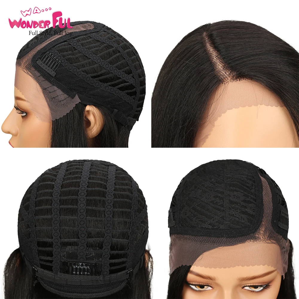 Wonderful Lace Part Human Hair Wigs Silky Straight Long Right Side Part Lace Human Hair Wig For Women Pre Plucked With Baby Hair