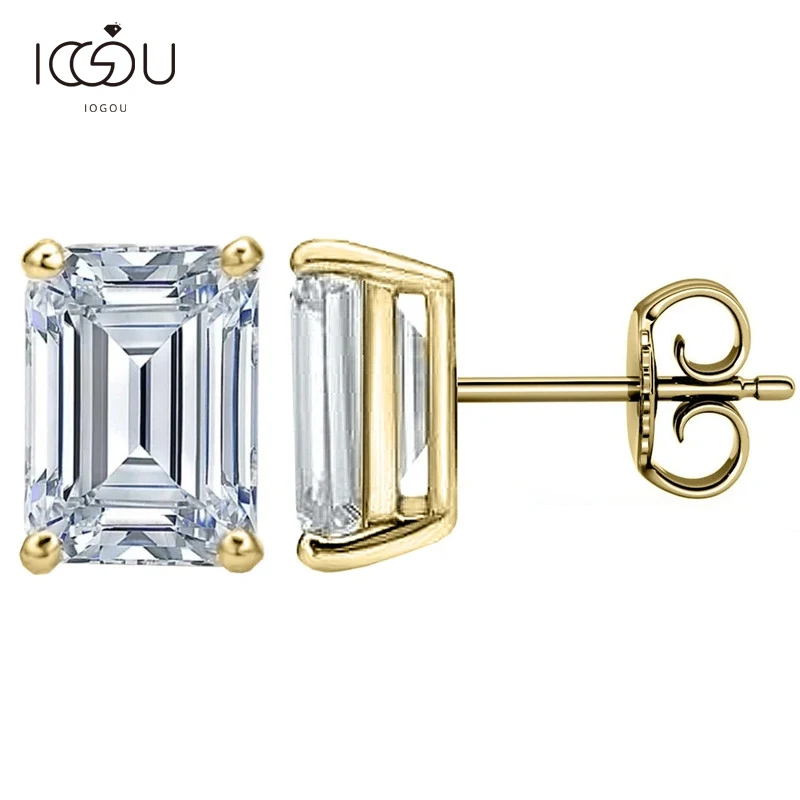 IOGOU 925 Silver Emerald Bright Sparkling Cut D Color Moissanite Diamond Earrings for Women Moissanite Stud Earring Jewelry Gift