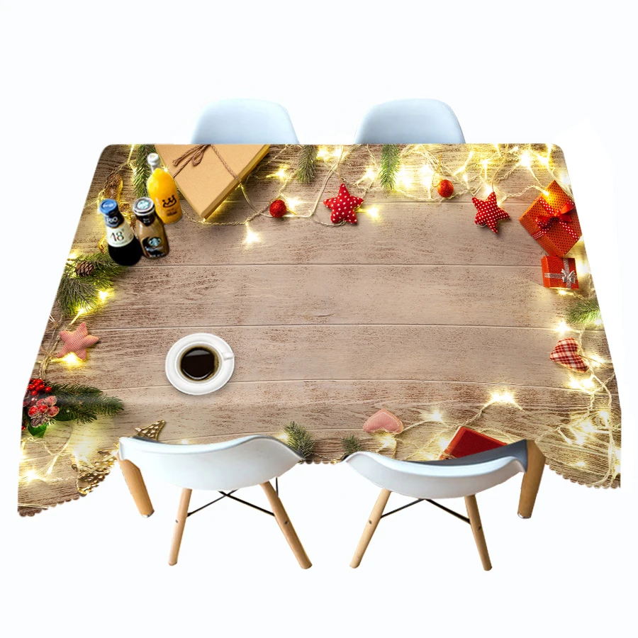 3d Christmas Tablecloth Imitation Wood Grain Light Post and Bell Pattern Rectangular/Round Table Cloth Cover Towel image 2