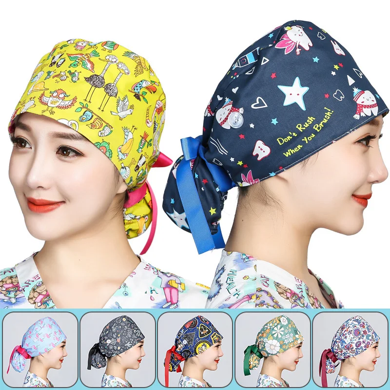 1Pcs หมวก Bouffant หมวก Sweatband หมอพยาบาลคลินิกทันตกรรมร้านเสริมสวยทำงานหมวกยาวหมวกหางม้า lab หมวก