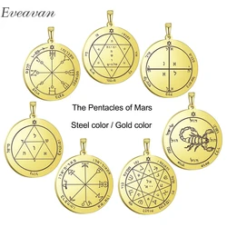 EUEAVAN 10pcs Stainless Steel Key of Solomon Seal Pentacle of Mars Pendant Talisman Round Charm Amulet Necklace Making Wholesale