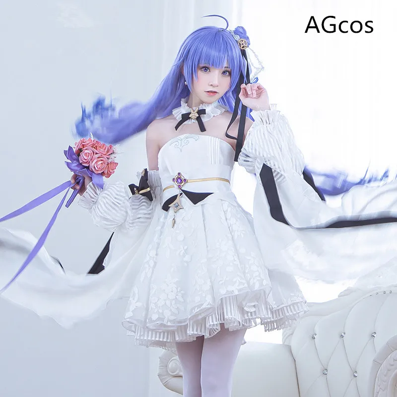 AGCOS Azur Lane HMS Unicorn Flower Wedding Dress Cosplay Costume Woman Christmas Cosplay Costumes  White Dresses