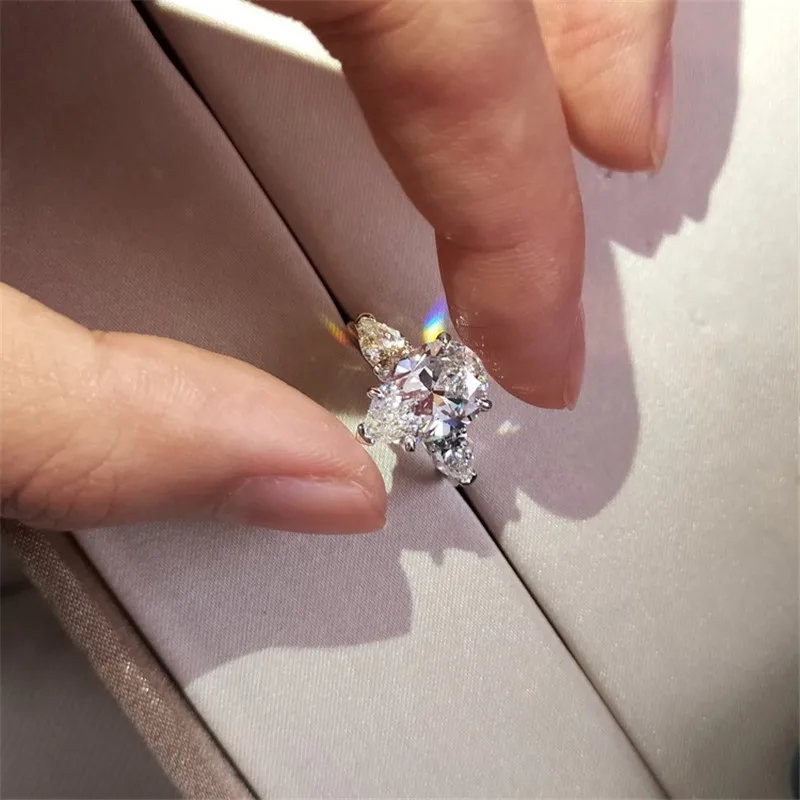 Water Drop 2ct Diamond Ring 925 sterling silver Jewelry Luxury Engagement Wedding band Rings for Women Bridal Party accessory