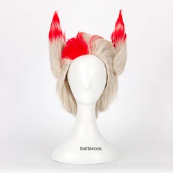 LOL Rakan Cosplay Wig 30cm Silver Mix Red Heat Resistant Synthetic Hair Wig + Wig Cap + Two Ears