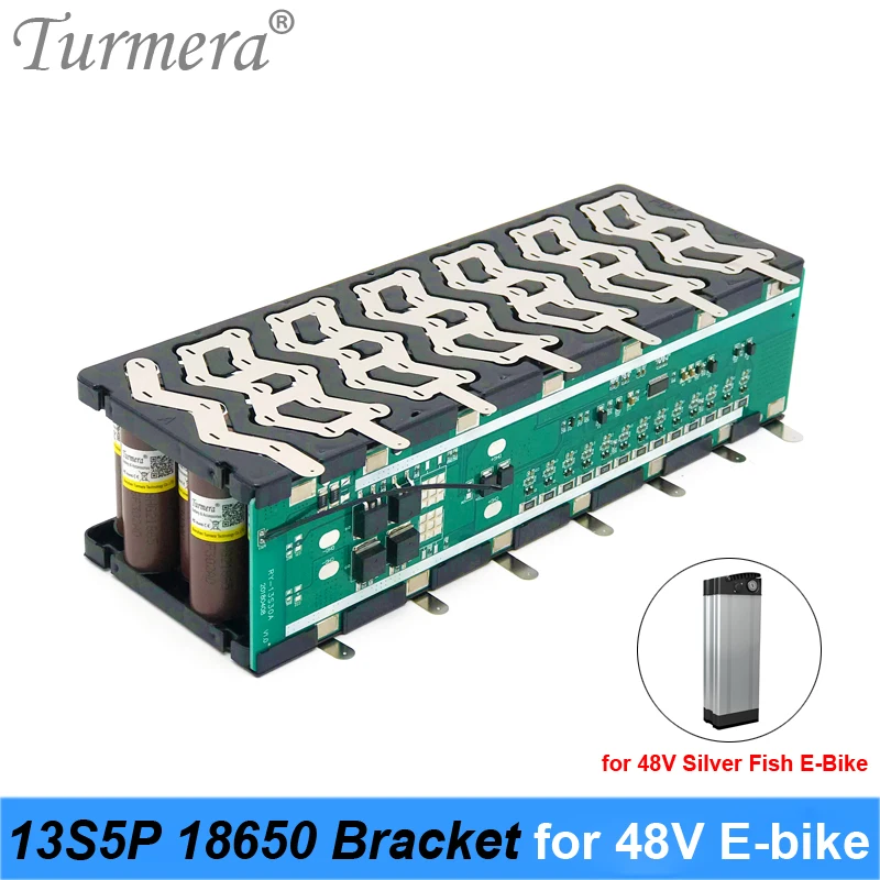 

Turmera 48V Silver Fish Battery 13S5P 18650 Bracket with 13S 15A Balance BMS Welding Nickel for 52V Electric Bike Batteries Use