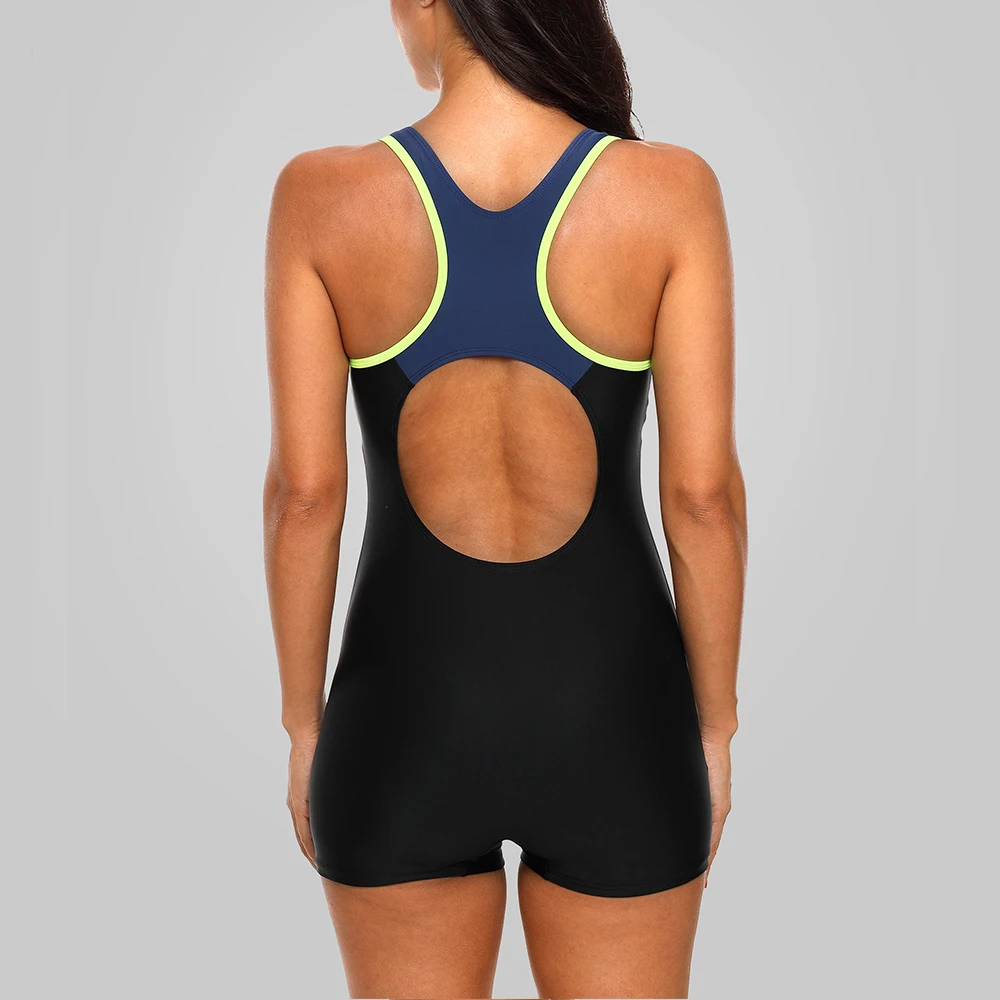 Costumi da bagno sportivi da donna charmperdite costumi da bagno sportivi Colorblock antracico aperto indietro abbigliamento da spiaggia Fitness