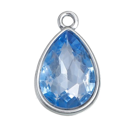 8Seasons 12 Months Birthstone Charms  Water Drop Pendants Silver Color Faceted For DIY Birthdays Jewelry Making 19*12mm, 10 PCs