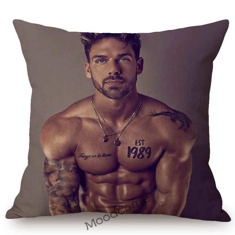 Sexy Black Man Hot Jock Muscled Gym Guy Gay Art Nude Male Home Decoration Sofa Throw Pillow Case Cotton Linen Cushion Cover Case