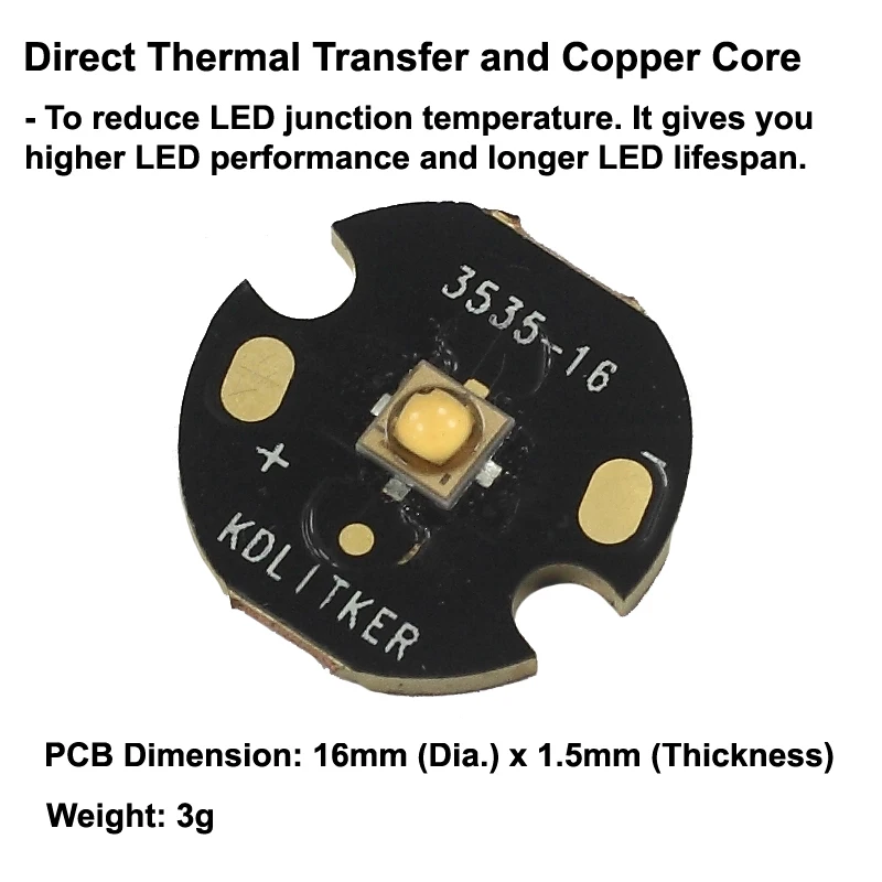 Imagem -03 - Samsung Lh351a Branco Quente 2700k Alta Cri90 3535 Led Emissor com Kdlitker Dtp Cobre Mcpcb Lanterna Diy