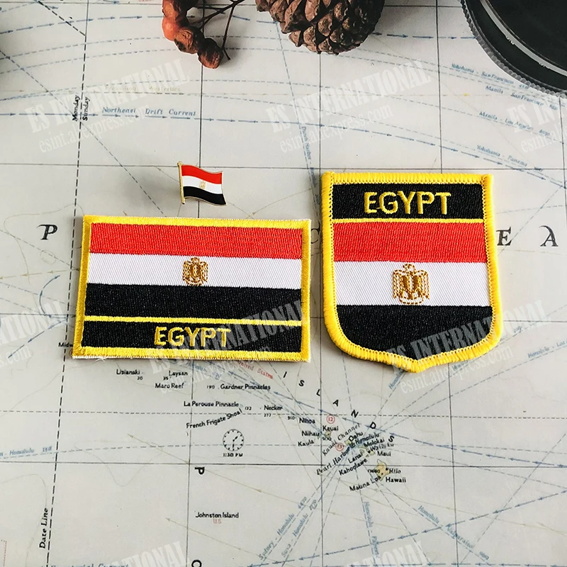 EGYPT  National Flag Embroidery Patches Badge Shield And Square Shape Pin One Set On The Cloth Armband   Backpack  Decoration