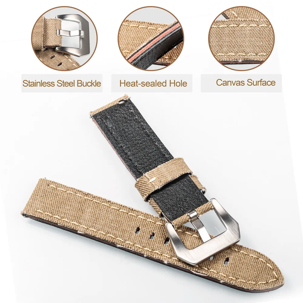 Hemsut Canvas Watch Bands Quick Release Premium Denim KHAKI Two Pieces Watch Straps Matt Steel Buckle 20mm 22mm 24mm