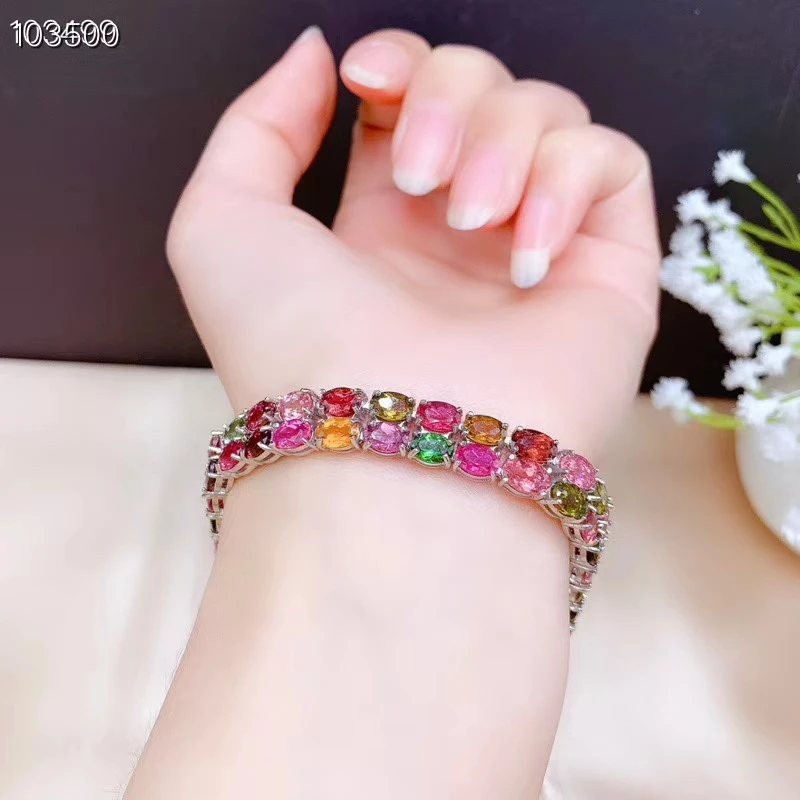 KJJEAXCMY Fine Jewelry 925 Sterling Silver inlaid gemstone tourmaline women hand bracelet luxury support test selling