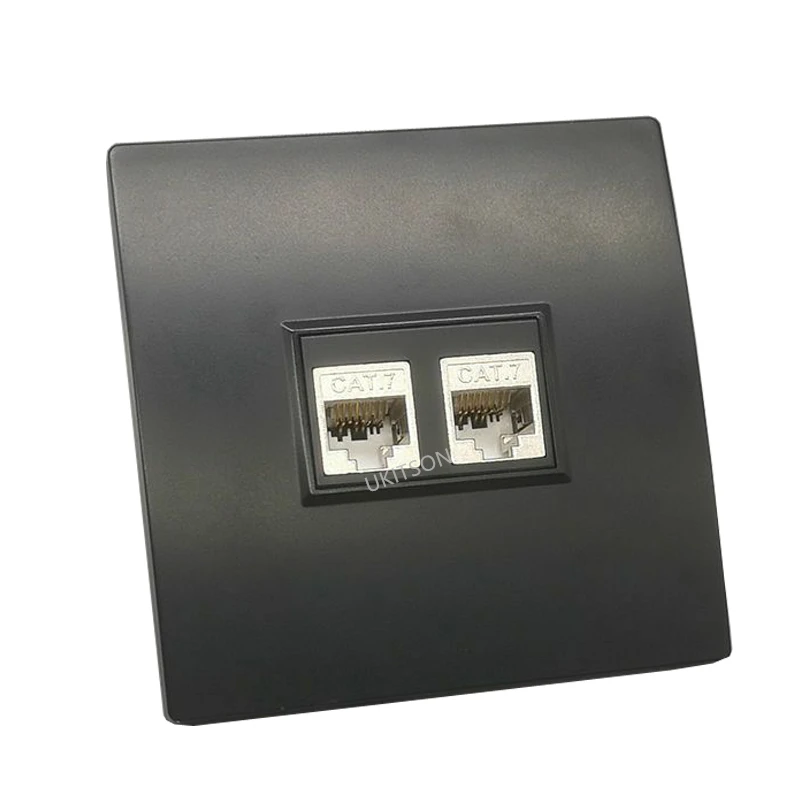 2 Plugs CAT7 CAT.6A RJ45 Keystone Jack Keystone Faceplate Wall Panel Outlet 86x86mm LAN Faceplate In Black Color