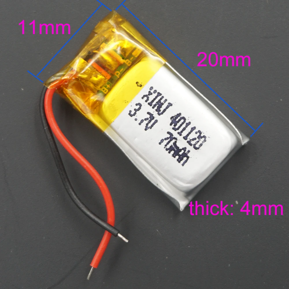 10pcs 3.7V 70 mAh 401120 Polymer Li Lithium Lipo Battery Cell per GPS MP3 altoparlante Bluetooth fai da te auricolare auricolare penna di registrazione