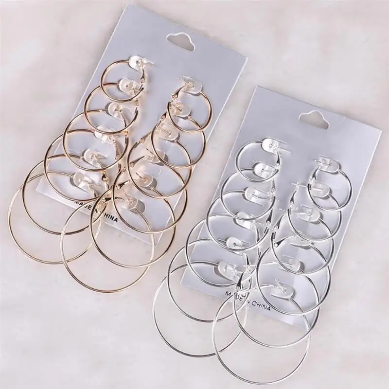 

6 Pairs/set Oversized Huge Hoop Earrings for Women Exaggerated Sexy Smooth Big Circle Earring Creole Aros Mujer Oreja Party Gift