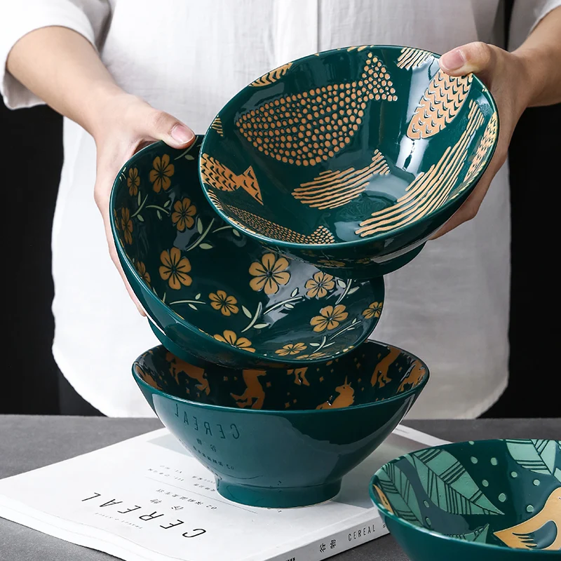 

Ramen Bowl Soup Large Bowl Single Rain-Hat Shaped Bowl Salad Bowl Japanese-Style Household Ceramic Noodle Bow