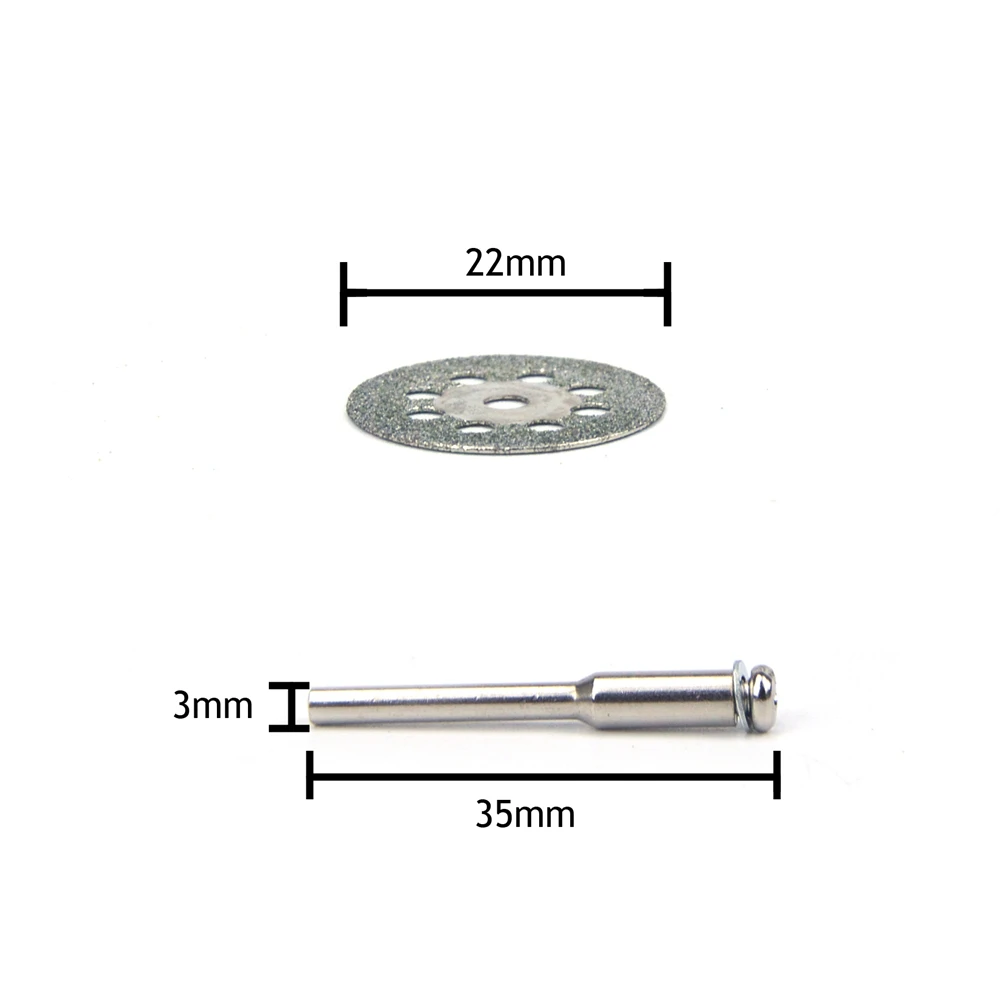 Diamante Lame Set 10pcs 22/25mm 8-Fori Circolare Seghe Lama Disco con 2pcs 3mm Asta Ruota di Taglio Diamante per L'attrezzo Rotativo dremel