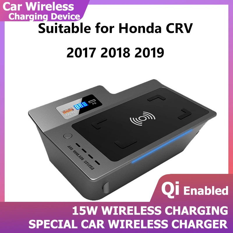 Car Wireless Charger 15W For Honda CRV CR-V 2017 2018 2019 2020 2021 Mobile Phone Fast Charge Plate Accessories Car Charger