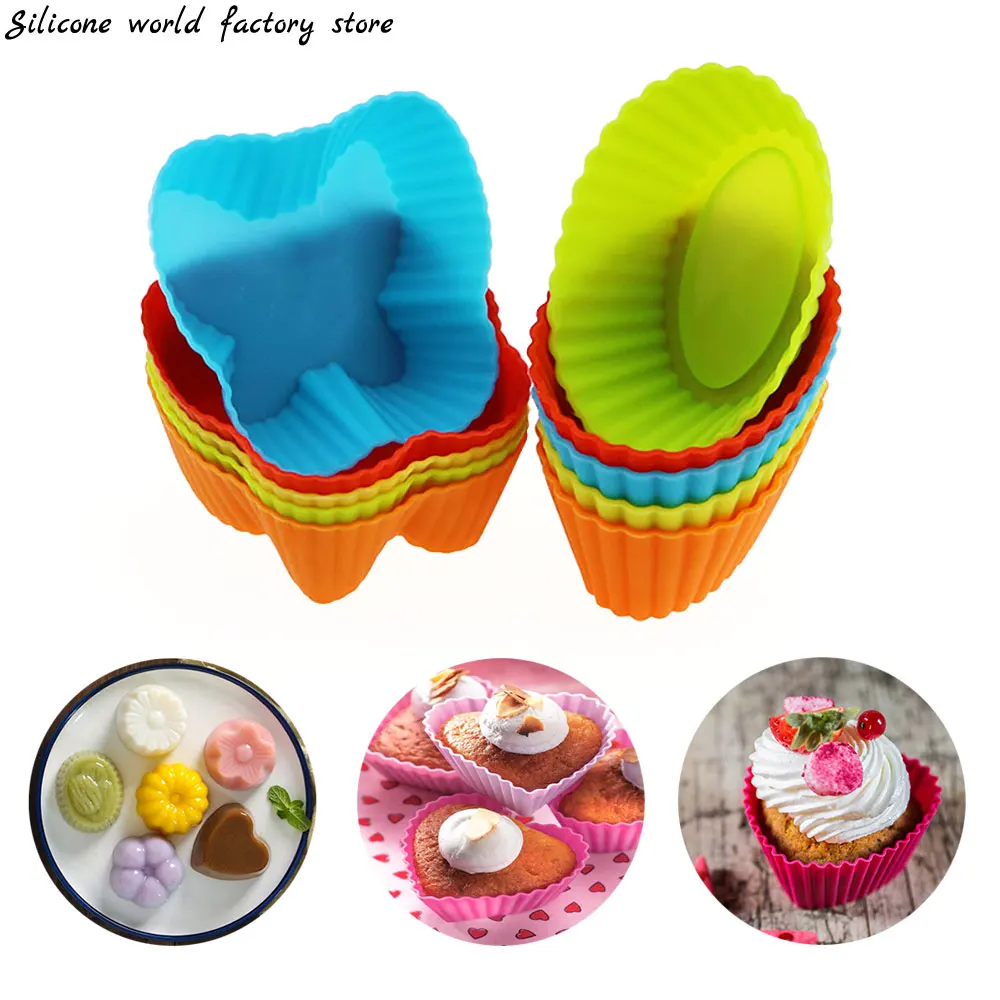 

Silicone Cake Mold Random Color Muffin Cupcake Reusable Baking Molds Kitchen Cooking Bakeware Maker DIY Cake Decorating Tools