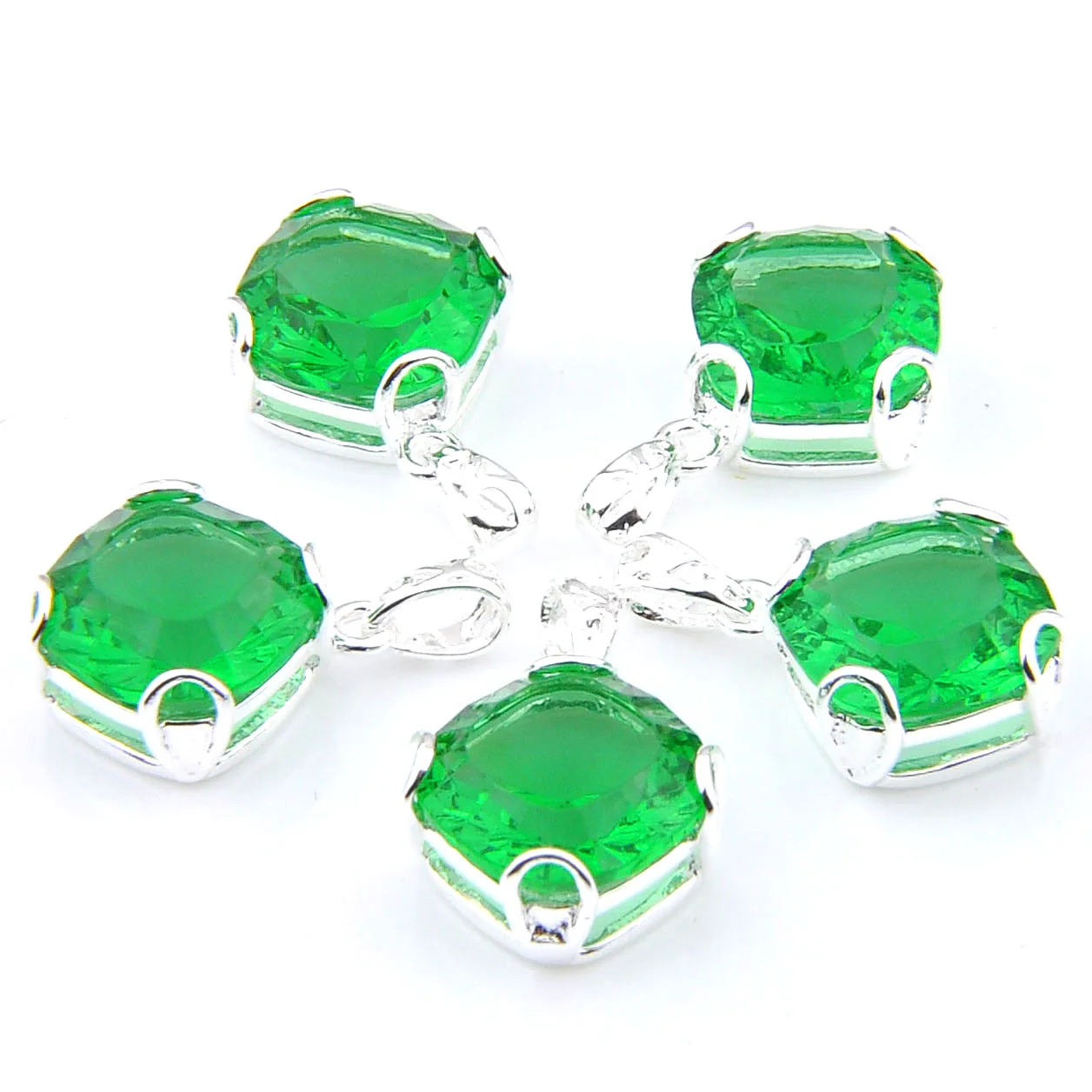 MIX 5 PCS Xmas Gifts Big Offer Square Green Emerald Gemstone Necklaces Pendants for Holiday Party Gifts