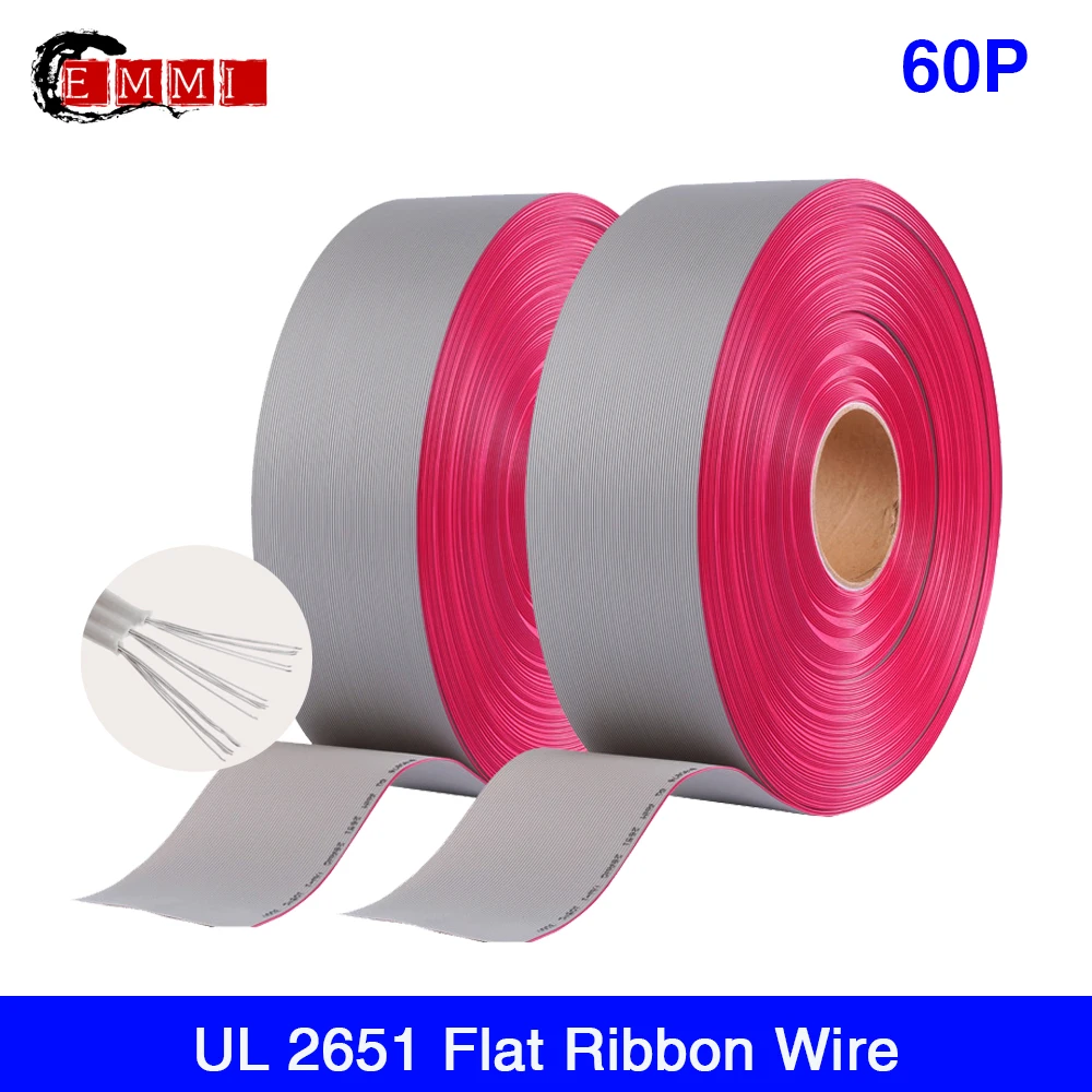 76 meters PVC material Tinned copper 1.27 mm UL2651 Grey Flexible Flat Cable 60Pin 28 AWG Grey  for 2.54 IDC Connector