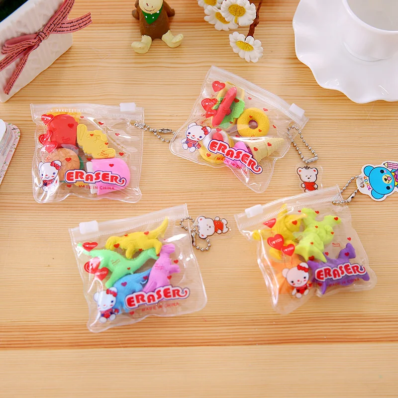 Ellen Brook 1 Bag Cute Kawaii Pencil Eraser Rubber Stationery School Office Supply Kids Gift Fruit Cake Lovely Freebie Dinosaur