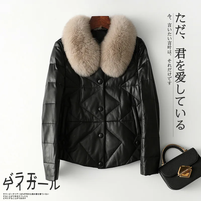 

winter genuine leather jacket women clothes 2020 vintage duck down coat + real fox collar warm chaqueta mujer hiver 2093